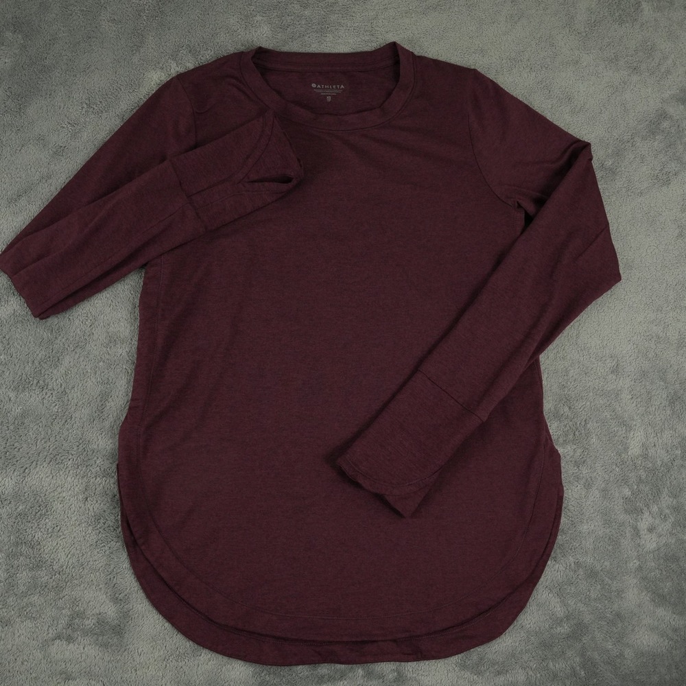 Athleta Uptempo Top Womens XS Burgundy Long Sleeve Thumbhole Activewear 382880